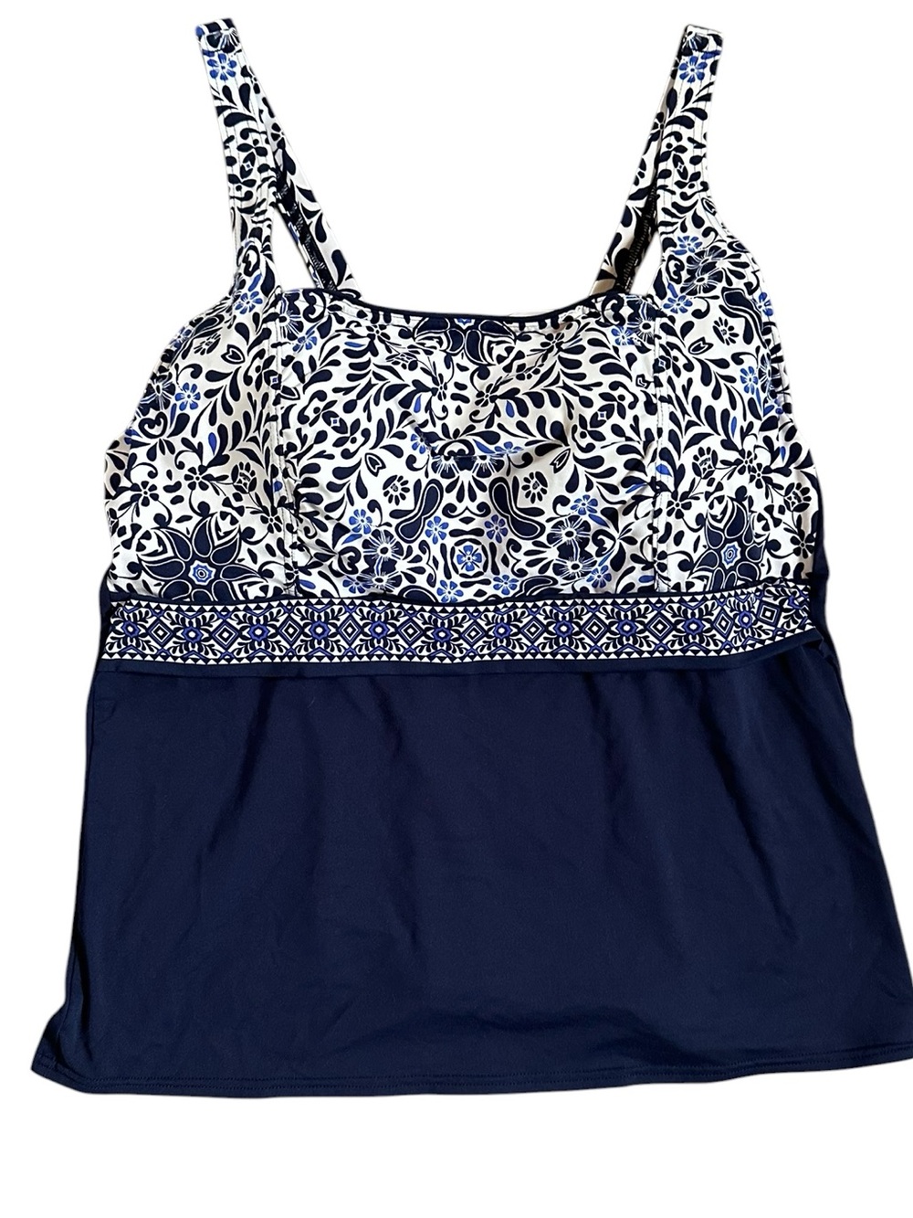 LANDS’ END blue and white floral tankini top size 14W